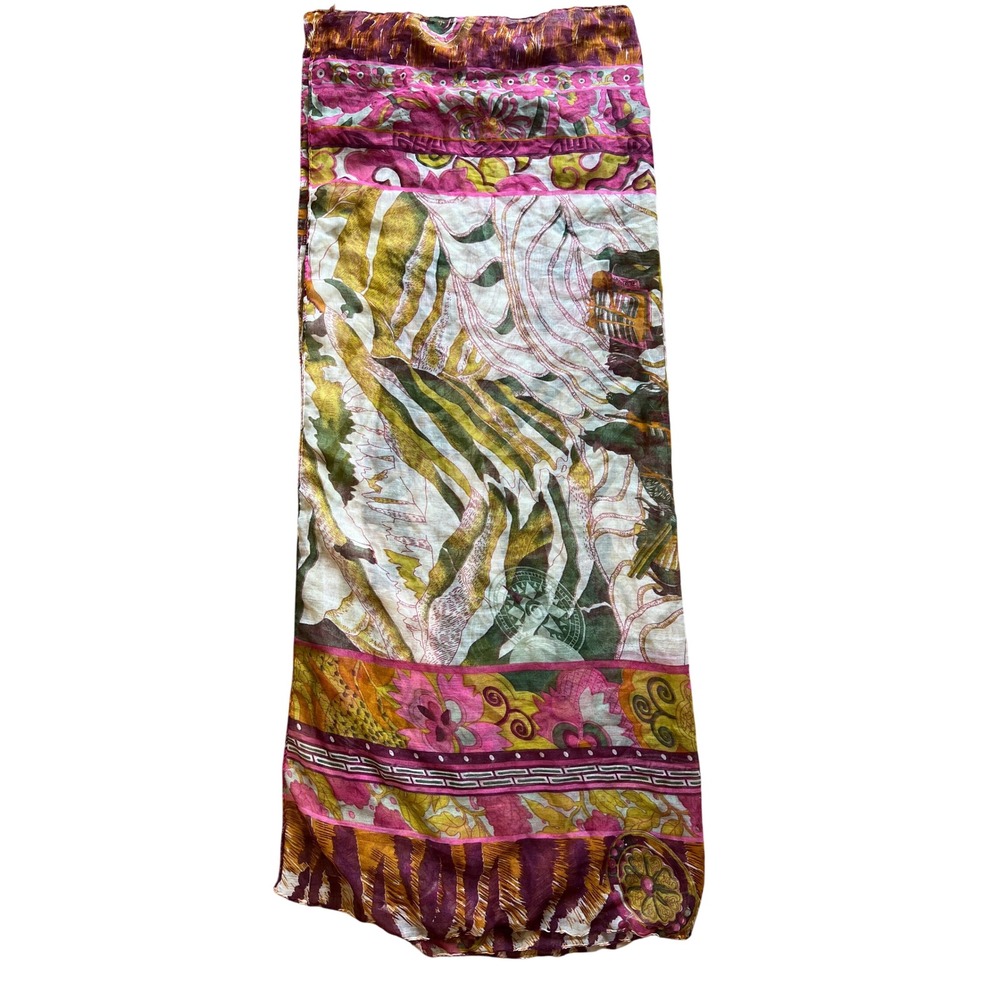 Scarf Boho Eclectic Floral Landscape Print Pink Artsy Old Money Euro Luxury Boho